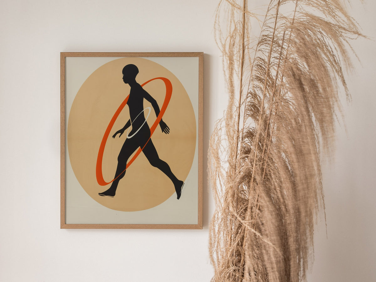 Hula Loop Poster | Coral and Orange Minimalism Art Print | Minimalist Wall Art — styled in an interior