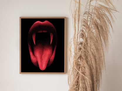 Vampire Smile Poster | Pen and Ink Art Print — styled in an interior
