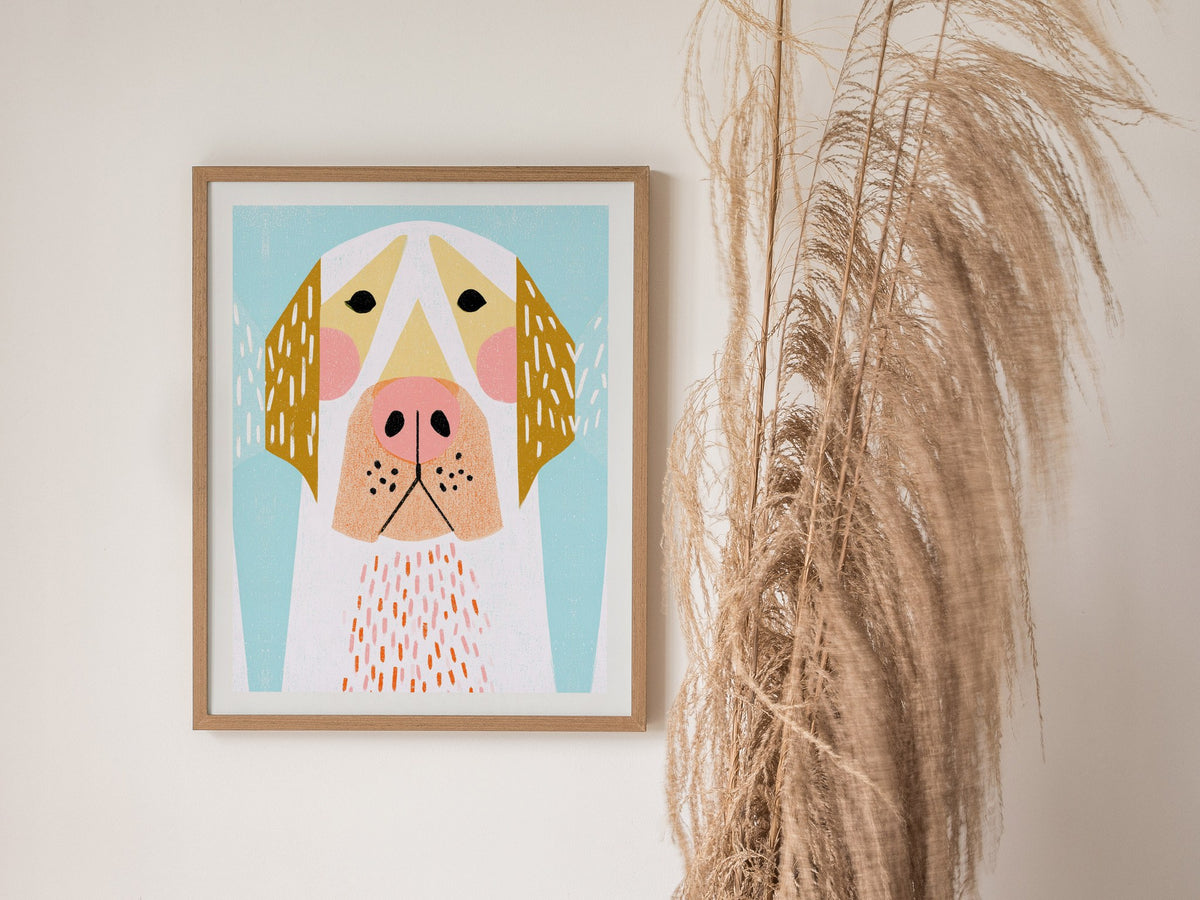 Golden Ears Poster | Mustard and Pink Illustrative Art Print | Kids Room Wall Art — styled in an interior