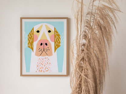Golden Ears Poster | Mustard and Pink Illustrative Art Print | Kids Room Wall Art — styled in an interior