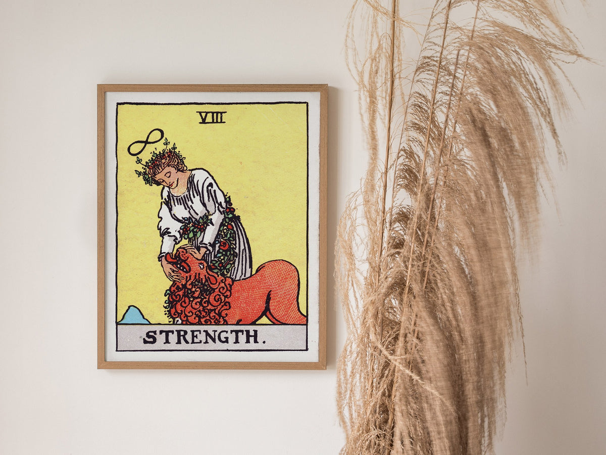 Strength Poster | Tarot Art Print — styled in an interior