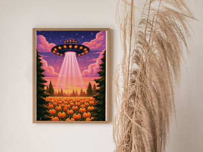Gourd Harvest Poster | Orange and Purple Illustrative Art Print | Sci-Fi Wall Art — styled in an interior