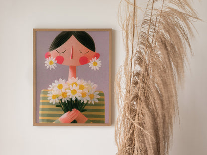 Daisy Earrings Poster | Sage and Butter Cute Art Print | Editorial Wall Art — styled in an interior