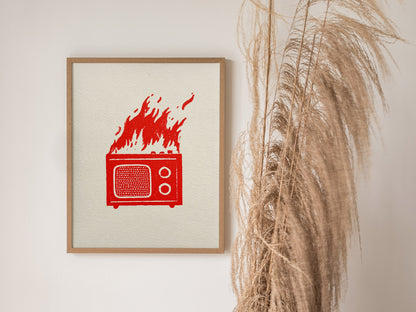 Radio Burns Poster | Red and Blue Screen Print Art Print | Retro Wall Art — styled in an interior