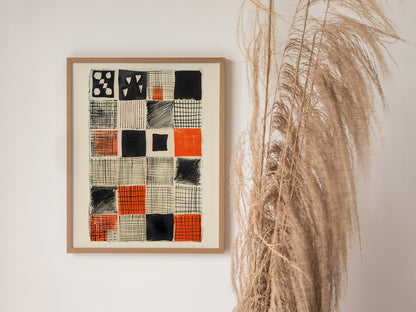 Obsessive Grid Poster | Black and Burnt Abstract Art Print | Minimalist Wall Art — styled in an interior