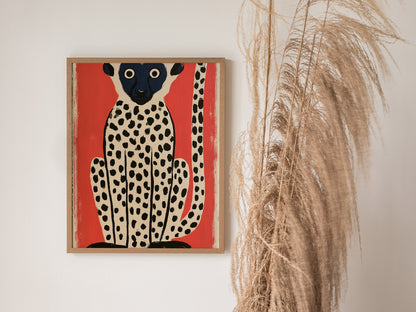 spotted-lemur Poster | Black and Ochre Screen Print Art Print | Kids Room Wall Art — styled in an interior