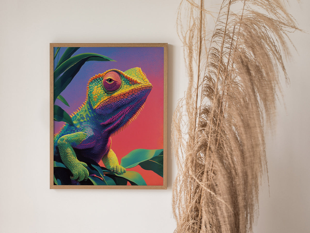 Psychadelic Chameleon Poster | Animals Art Print — styled in an interior