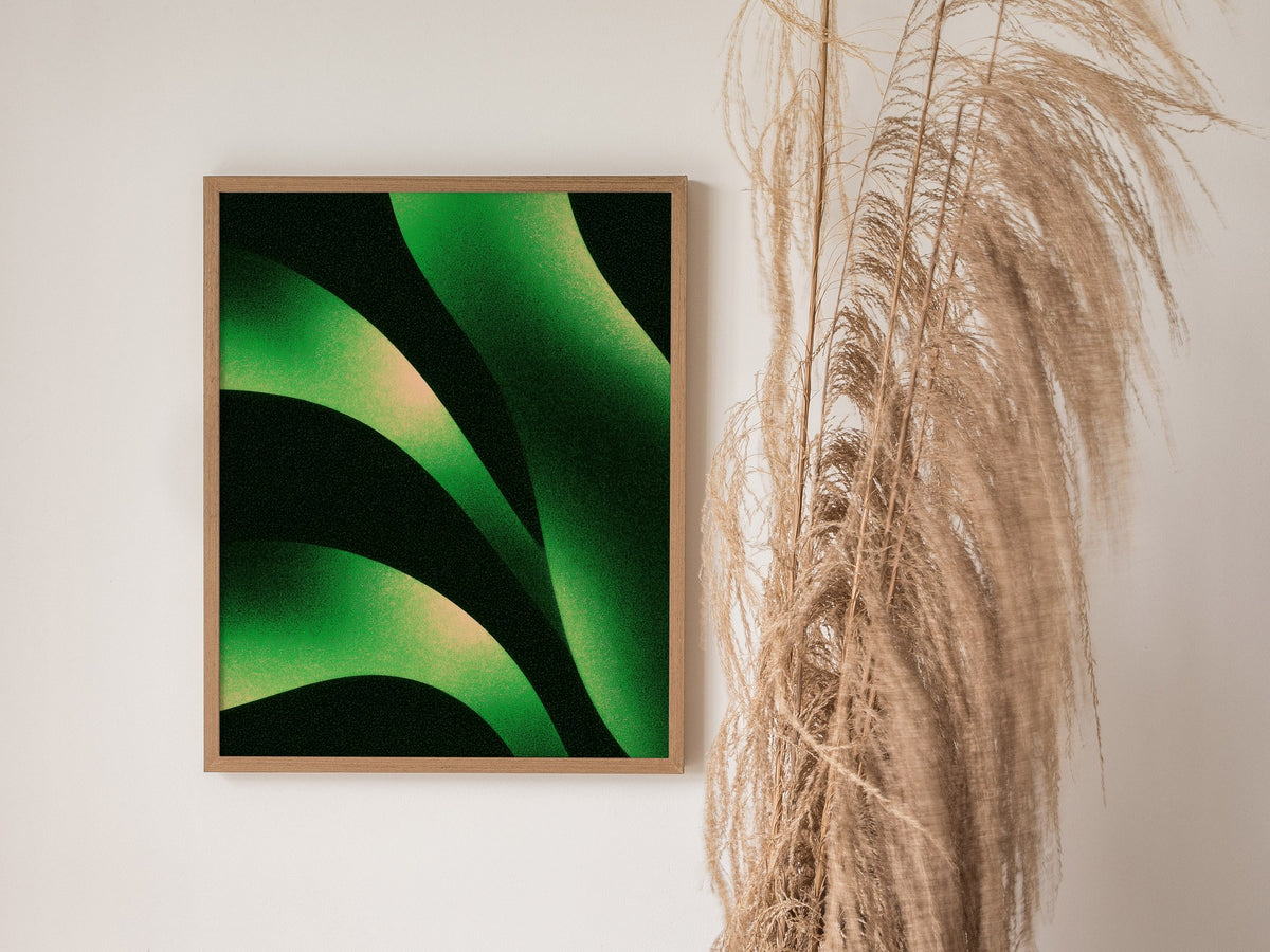 Sorrel Leaf Curves Poster | Lime and Black Illustrative Art Print | Kitchen Wall Art — styled in an interior