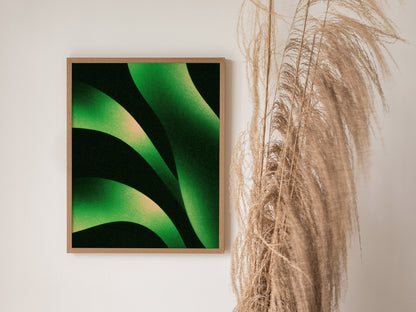 Sorrel Leaf Curves Poster | Lime and Black Illustrative Art Print | Kitchen Wall Art — styled in an interior