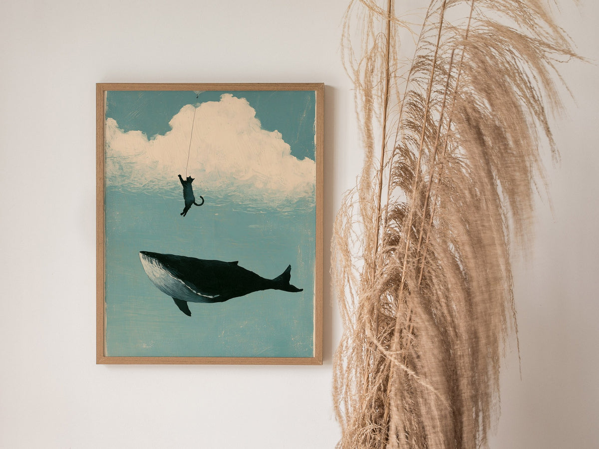 Cloud Fishing Poster | Blue and Cream Illustrative Art Print | Kids Room Wall Art — styled in an interior