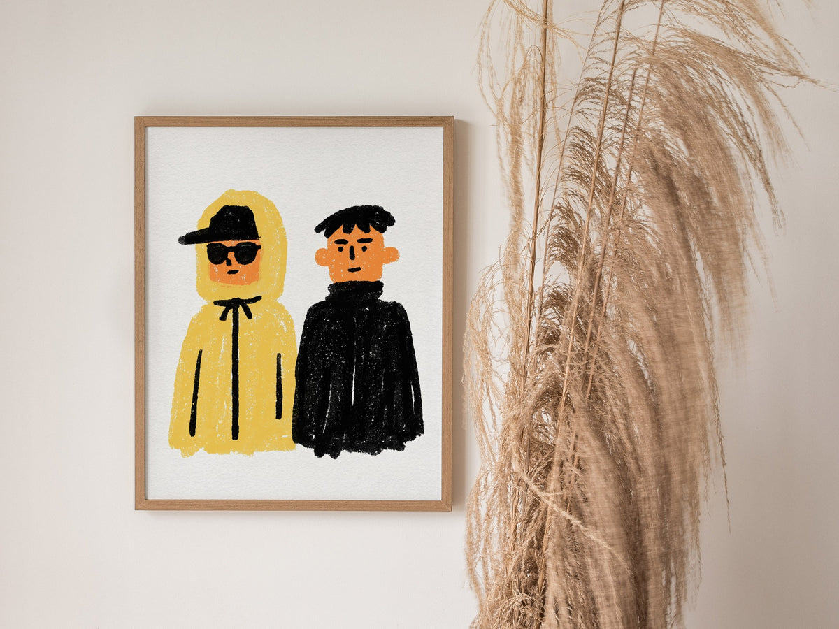 Yellow Hood Black Poster | Yellow and Black Illustrative Art Print | Streetwear Wall Art — styled in an interior