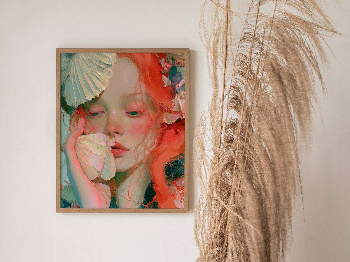 Fan Hides Everything Poster | Orange and Blue Oil Painting Art Print | Coastal Wall Art — styled in an interior