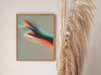 Almost Gone Poster | Coral and Cyan Abstract Art Print | Dark Fantasy Wall Art — styled in an interior