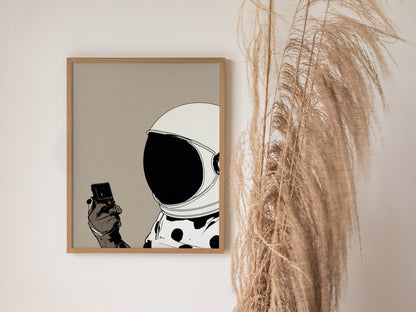 Astronaut Claims Shade Poster | Cream and Brown Illustrative Art Print | Fashion Forward Wall Art — styled in an interior