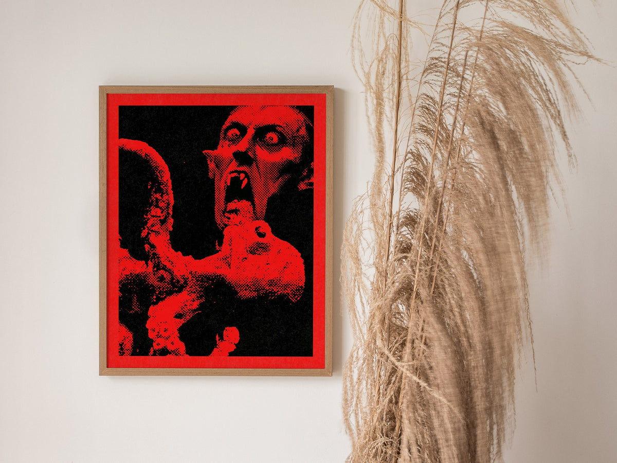 Vampire Grips Prey Poster | Red and Black Screen Print Art Print | Goth Wall Art — styled in an interior