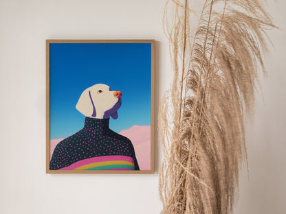 Rainbow Dog Sweater Poster | Kids Art Print — styled in an interior