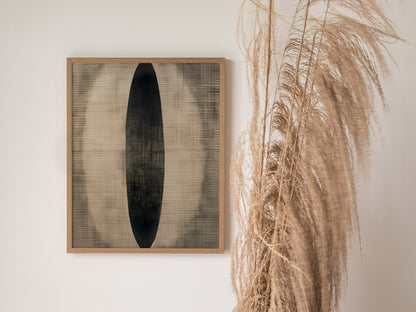 Gradient Ellipse Poster | Black and Grey Minimalism Art Print | Minimalist Wall Art — styled in an interior