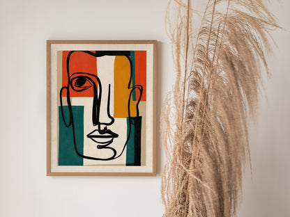 Face Holds Color Poster | Orange and Red Abstract Art Print | Modern Minimalist Wall Art — styled in an interior