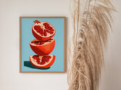 Pomegranate Towers Poster | Navy and Hot Illustrative Art Print | Kitchen Wall Art — styled in an interior