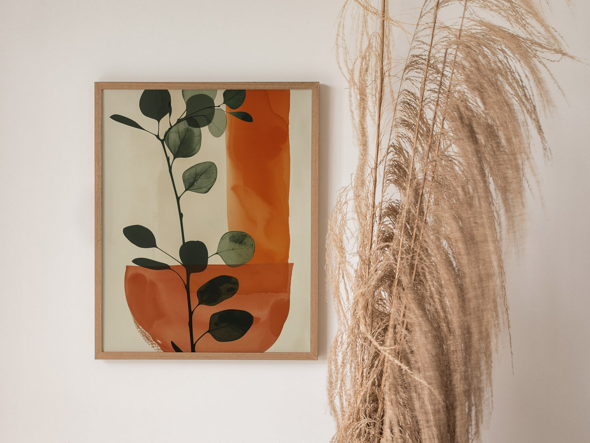 eucalyptus-and-ochre-arc Poster | Eucalyptus and Ochre Minimalism Art Print | Minimalist Wall Art — styled in an interior