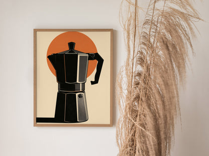 Espresso Machine Icon Poster | Burnt Orange Minimalism Art Print | Kitchen Wall Art — styled in an interior