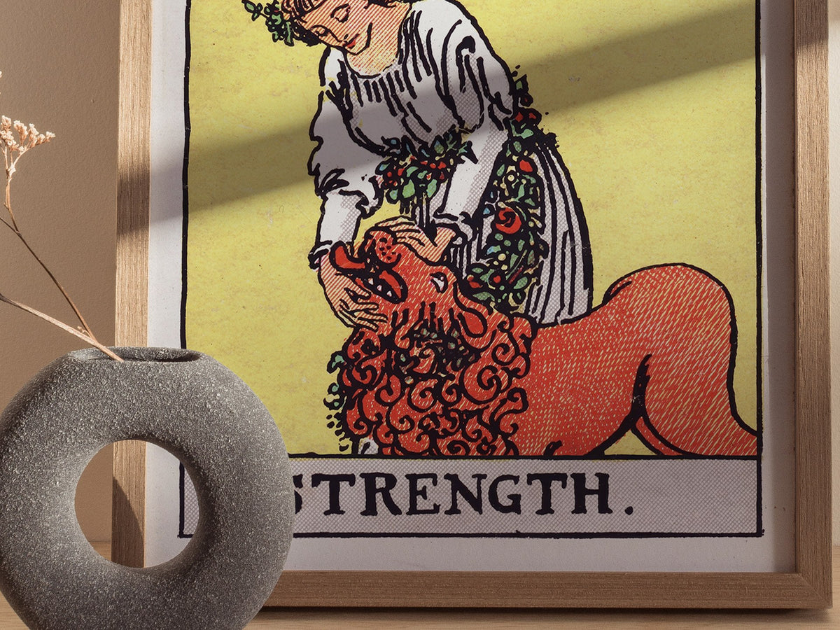 Strength Poster | Tarot Art Print — styled in an interior