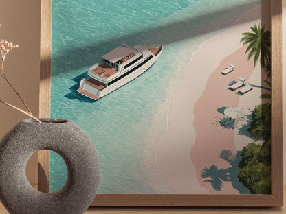 Luxury Yacht Poster | Liminal Art Print — styled in an interior