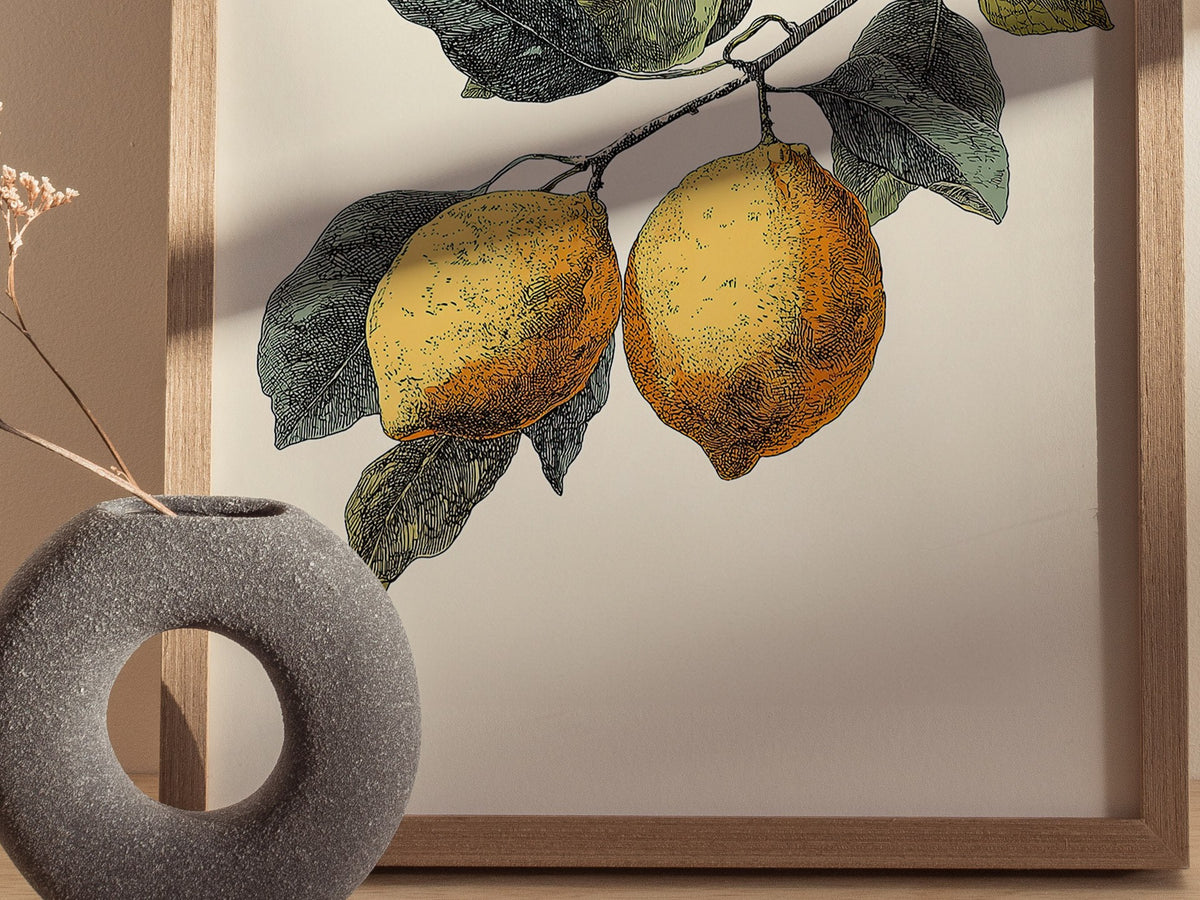 Lemons 01 Poster | Floral and Plants Art Print — styled in an interior