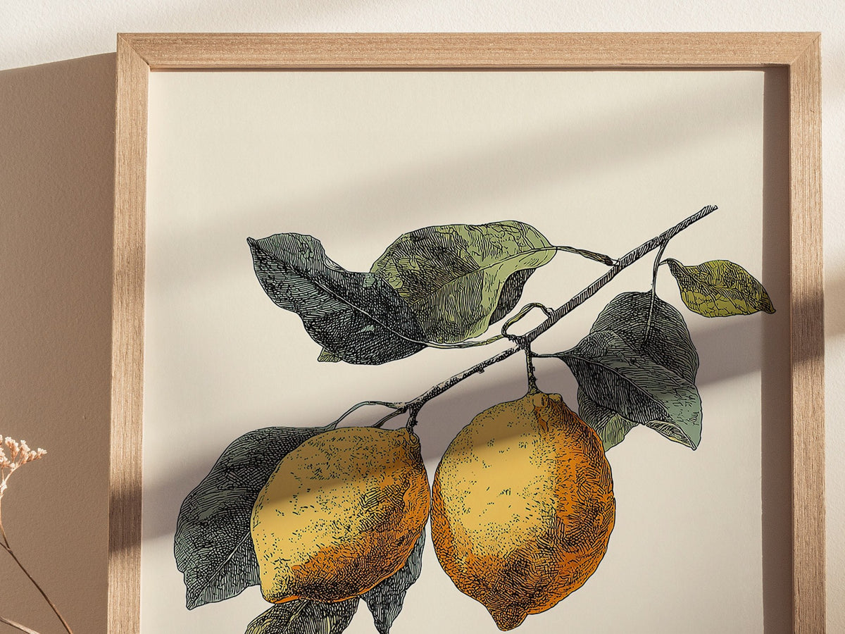 Lemons 01 Poster | Floral and Plants Art Print — styled in an interior