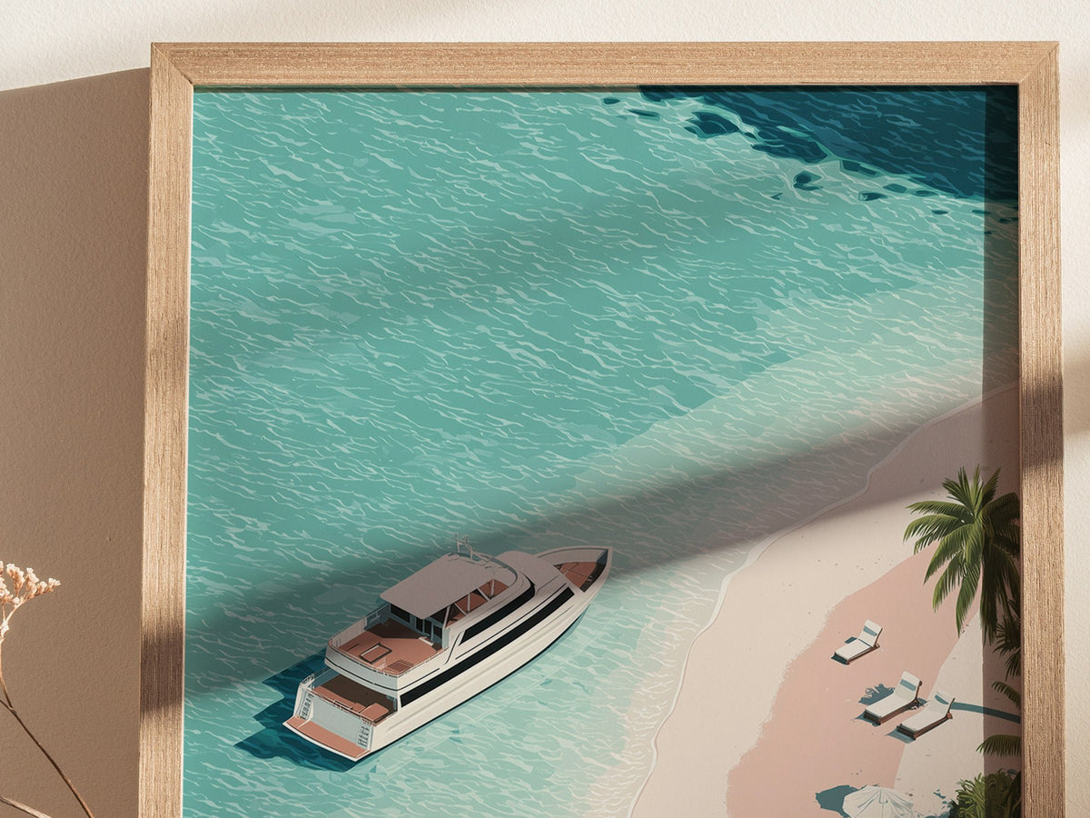 Luxury Yacht Poster | Liminal Art Print — styled in an interior