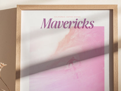 Mavericks - Retro Poster | Surf Art Print — styled in an interior