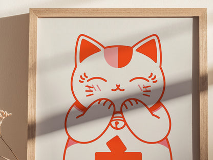 Maneki-neko Cat Poster | Wildlife Art Print — styled in an interior