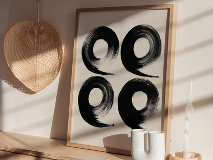 Four Organic Symbols Poster | Black and Cream Minimalism Art Print | Minimalist Wall Art — styled in an interior