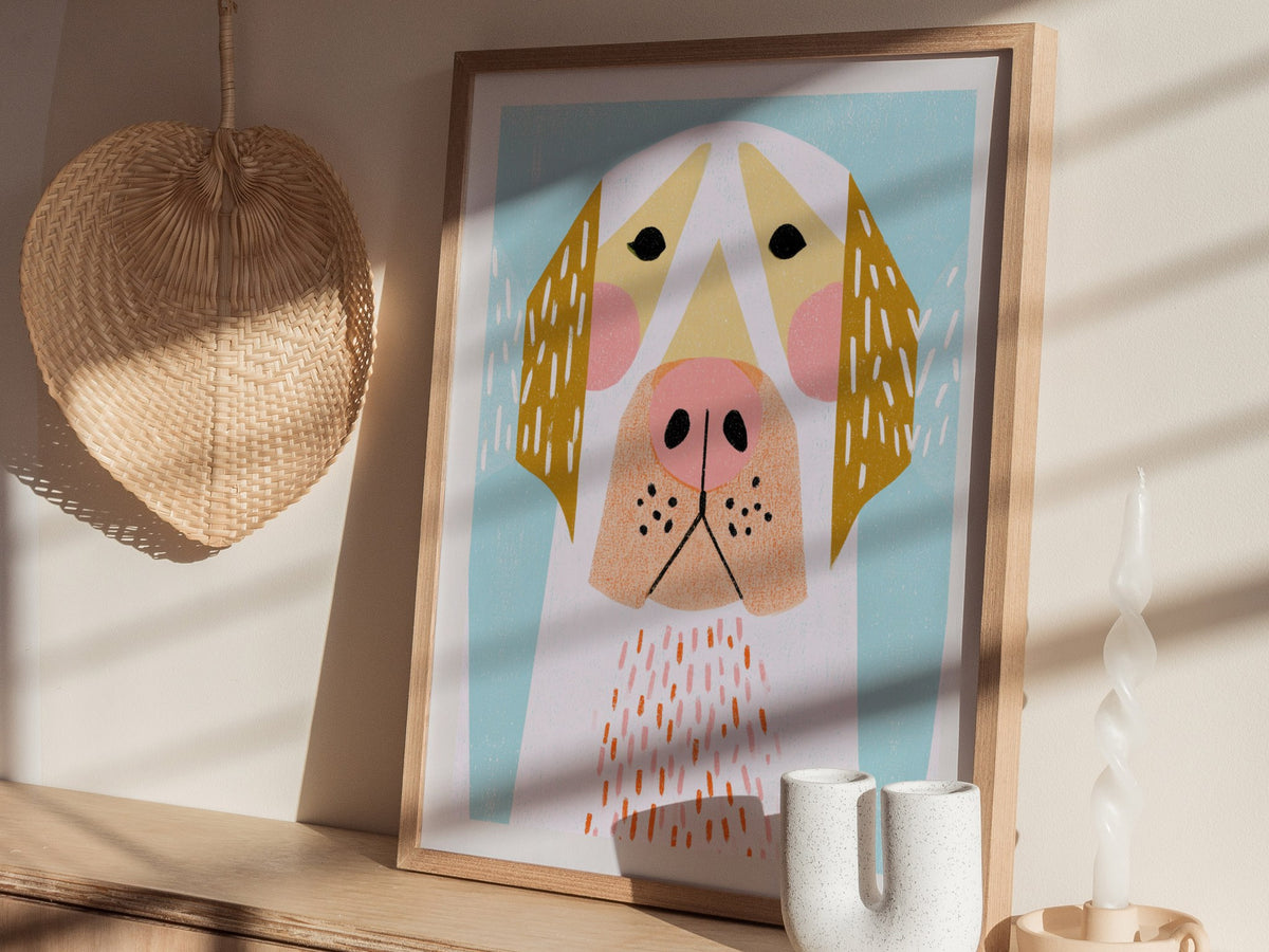 Golden Ears Poster | Mustard and Pink Illustrative Art Print | Kids Room Wall Art — styled in an interior