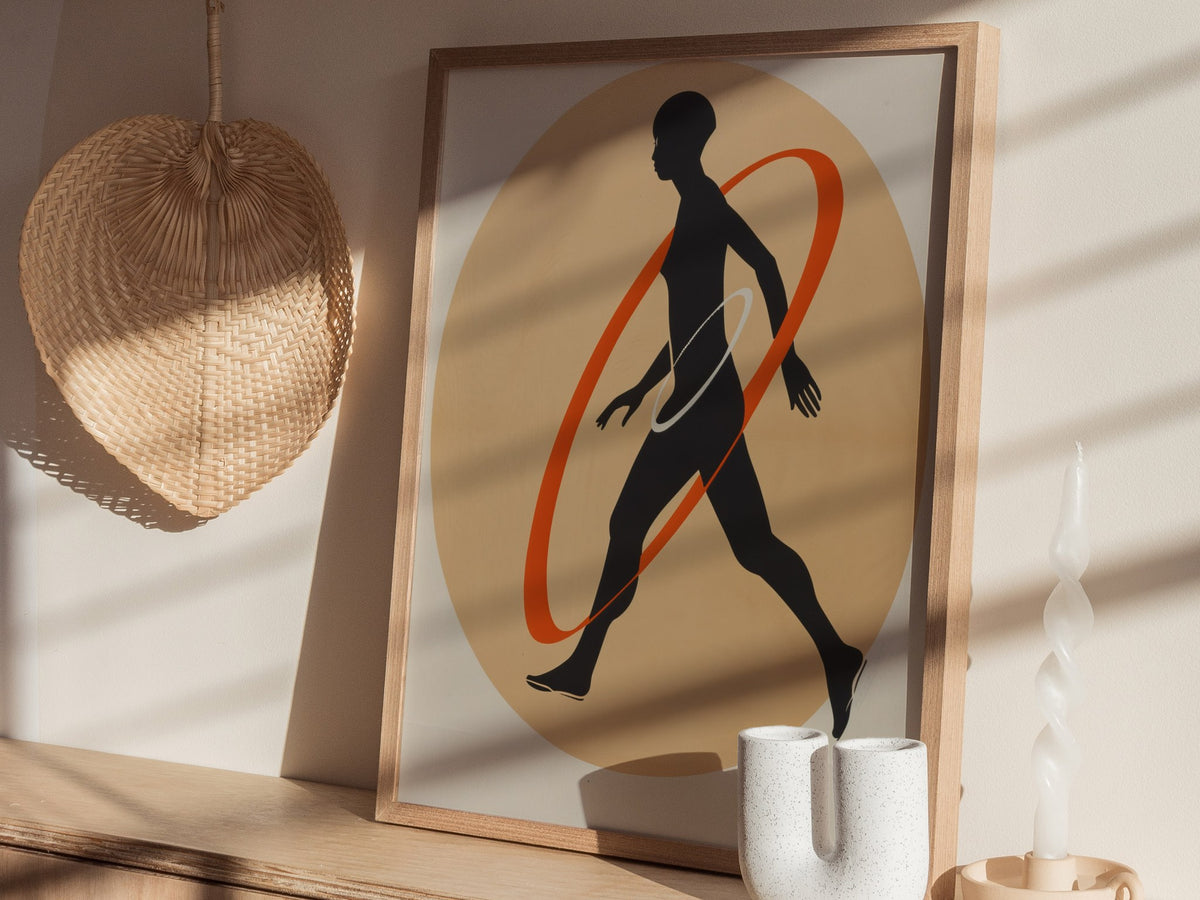 Hula Loop Poster | Coral and Orange Minimalism Art Print | Minimalist Wall Art — styled in an interior