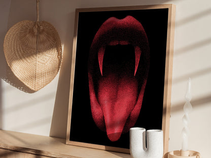 Vampire Smile Poster | Pen and Ink Art Print — styled in an interior