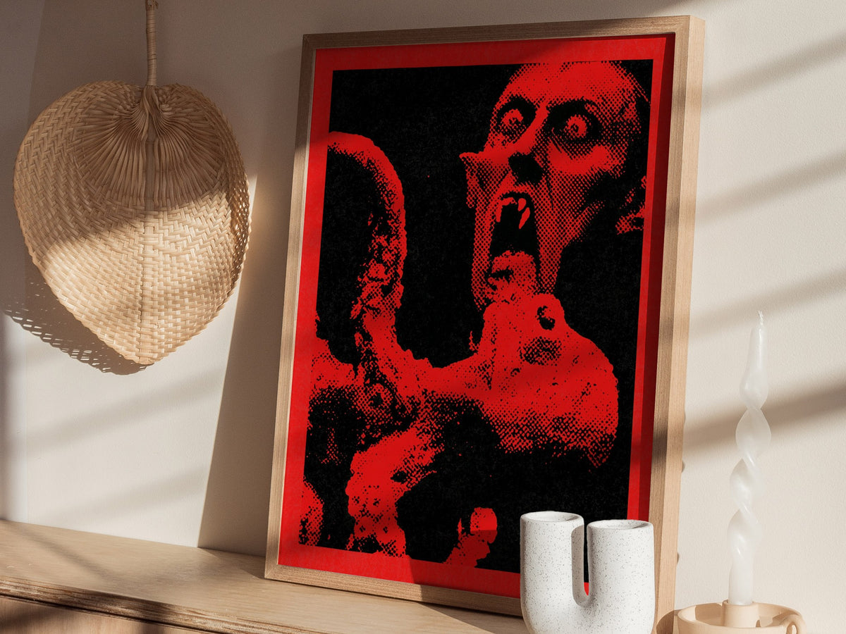 Vampire Grips Prey Poster | Red and Black Screen Print Art Print | Goth Wall Art — styled in an interior
