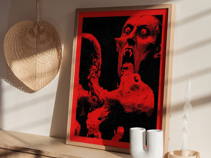 Vampire Grips Prey Poster | Red and Black Screen Print Art Print | Goth Wall Art — styled in an interior