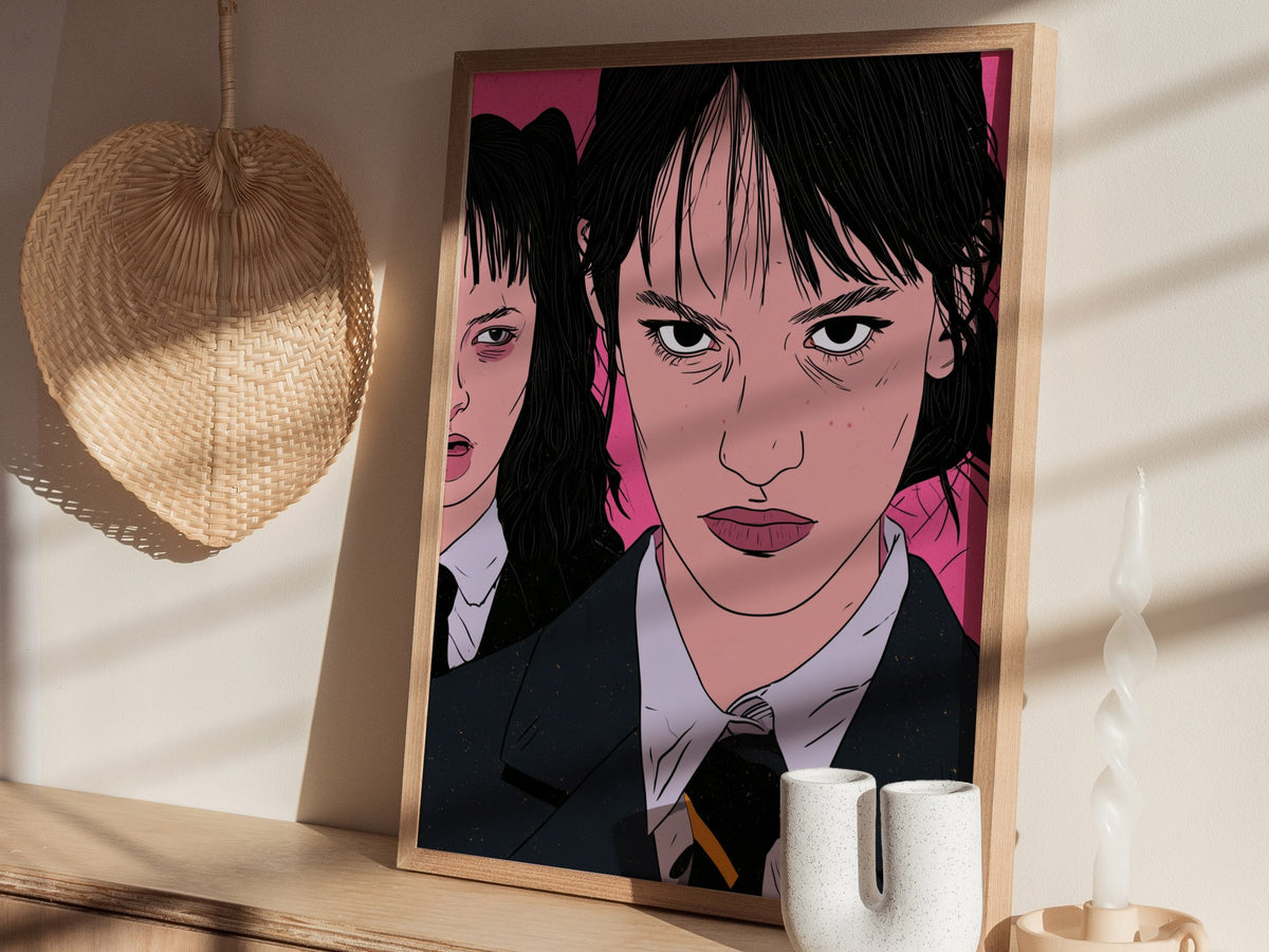 Mean Girls Stand Poster | Green and Gold Illustrative Art Print | Dark Academia Wall Art — styled in an interior