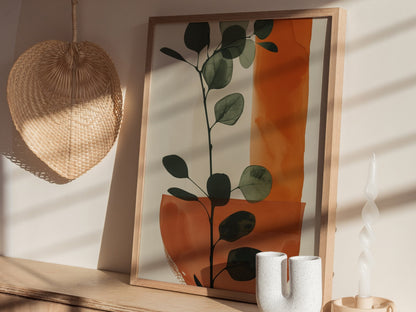 eucalyptus-and-ochre-arc Poster | Eucalyptus and Ochre Minimalism Art Print | Minimalist Wall Art — styled in an interior
