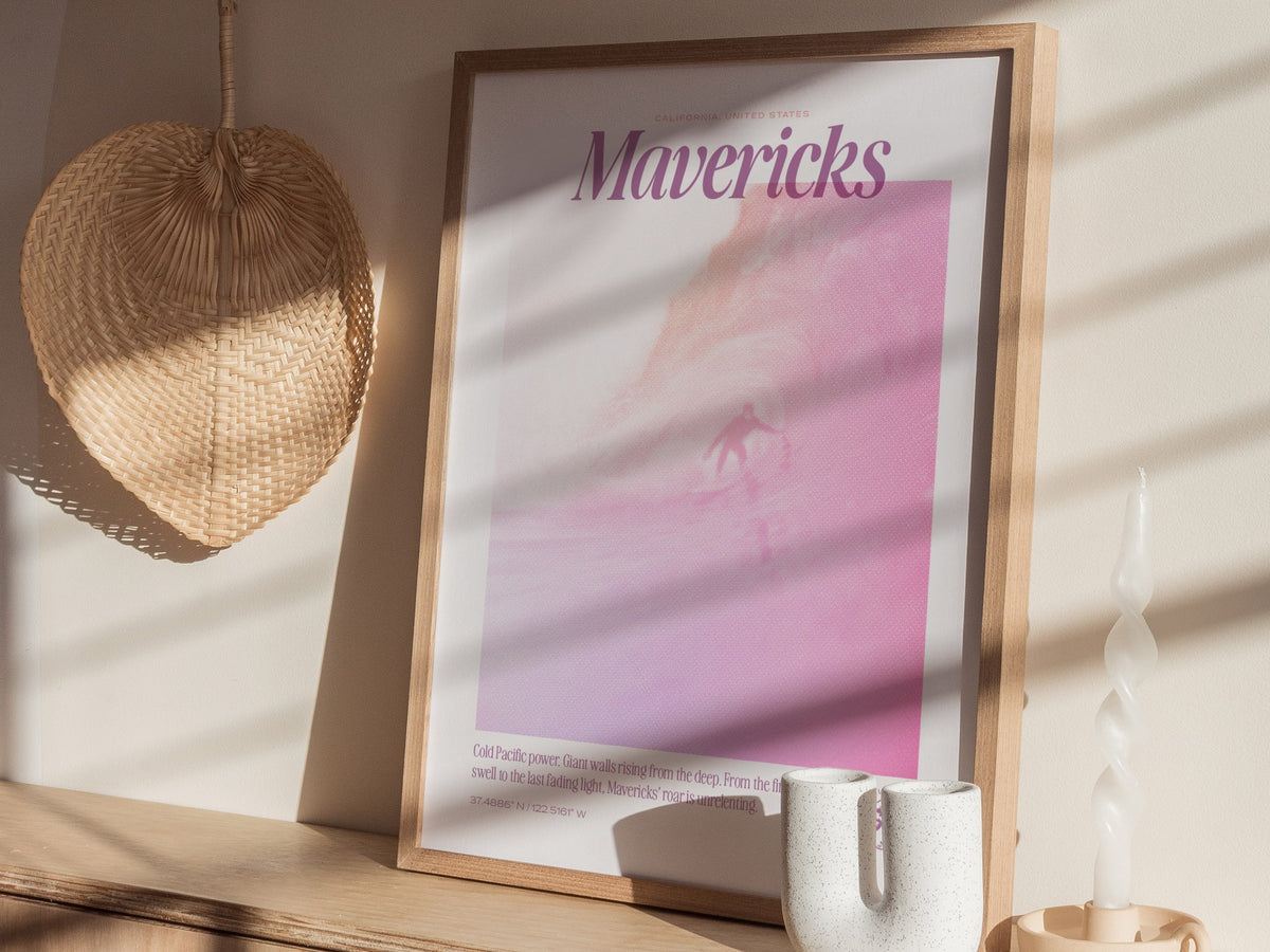 Mavericks - Retro Poster | Surf Art Print — styled in an interior