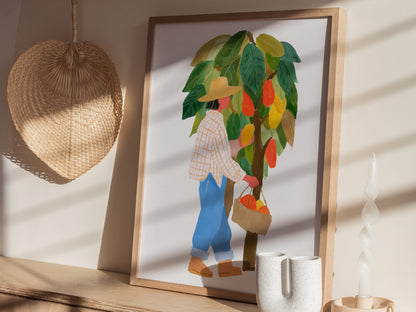Cocoa Harvest Walk Poster | Illustrative Art Print — styled in an interior