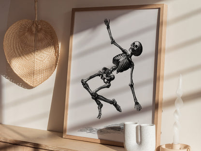 Skeleton Falls Poster | Cream and Black Pen and Ink Art Print | Dark Academia Wall Art — styled in an interior