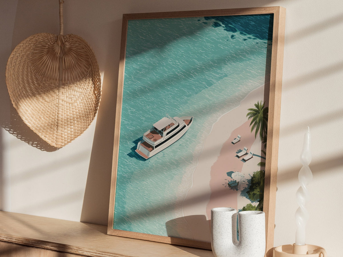 Luxury Yacht Poster | Liminal Art Print — styled in an interior