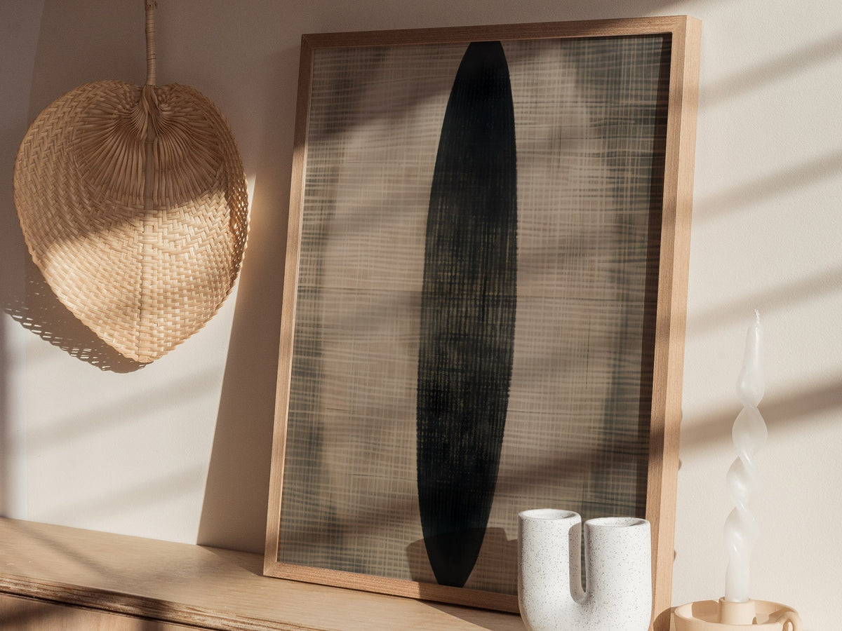 Gradient Ellipse Poster | Black and Grey Minimalism Art Print | Minimalist Wall Art — styled in an interior