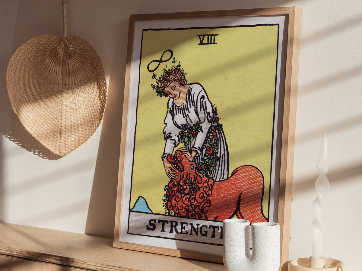 Strength Poster | Tarot Art Print — styled in an interior