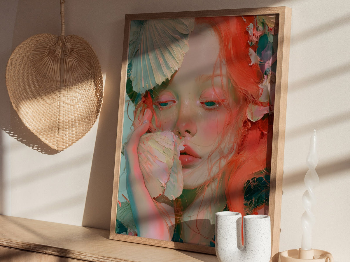 Fan Hides Everything Poster | Orange and Blue Oil Painting Art Print | Coastal Wall Art — styled in an interior