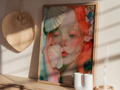Fan Hides Everything Poster | Orange and Blue Oil Painting Art Print | Coastal Wall Art — styled in an interior