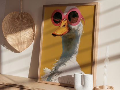 Duck in Pink Shades Poster | Mustard and Pink Screen Print Art Print | Playful Modern Wall Art — styled in an interior