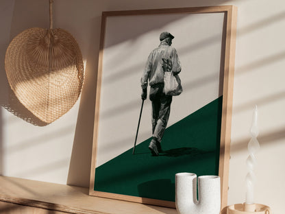 Walking with Bread Poster | Cream and Forest Pen and Ink Art Print | Minimalist Wall Art — styled in an interior
